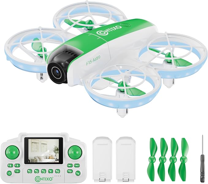 Contixo F15 Astro Mini Drone with 2.4" Screen Remote – 720P HD Dual Camera, Live Video Display, Optical Flow Hover, One-Key Takeoff/Landing, 360° Stunts, 2 Batteries, Beginner Drone for Kids & Adults