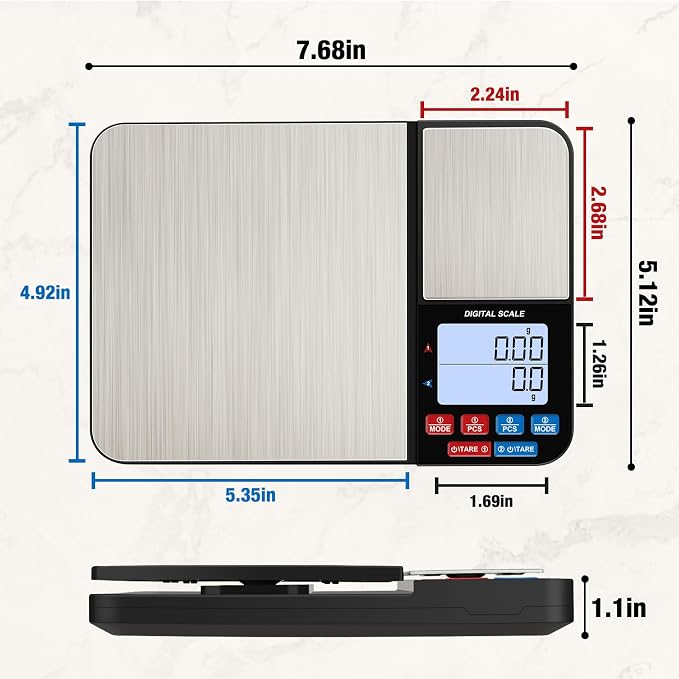 22lb Dual Platform Digital Kitchen Scale, Diyife® Stainless Steel Food Scale with 22lb and 17.6oz Precision Capacity (0.01oz/0.001oz), 7 Units, Tare, Multifunctional for Baking Cooking Food Weighing