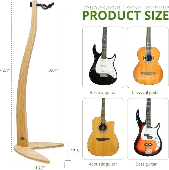 MUSO Guitar Bass Hanger Stand, Solid Wood Bow Holder Mermaid Shaped for Display and Storage, 42 inches Height Anti-scratched and Anti-bump, Decorate Studios, Living room and Stage (Bamboo, 1)