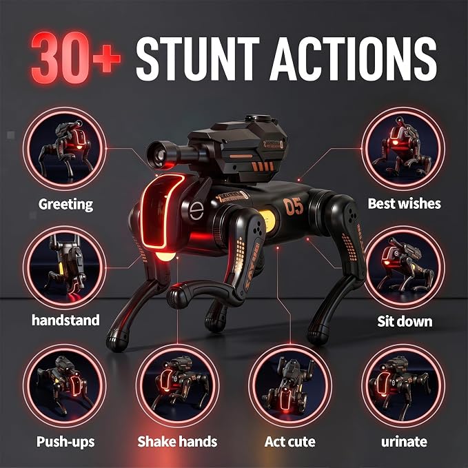 Remote Control Robot Dog Toy with Safe Soft Projectile Launcher, Upgraded Stable RC Smart Puppy with 30+ Stunts, Smart Programmable Interaction, Screen-Free STEM Gift for Kids Age 6-12(Black)