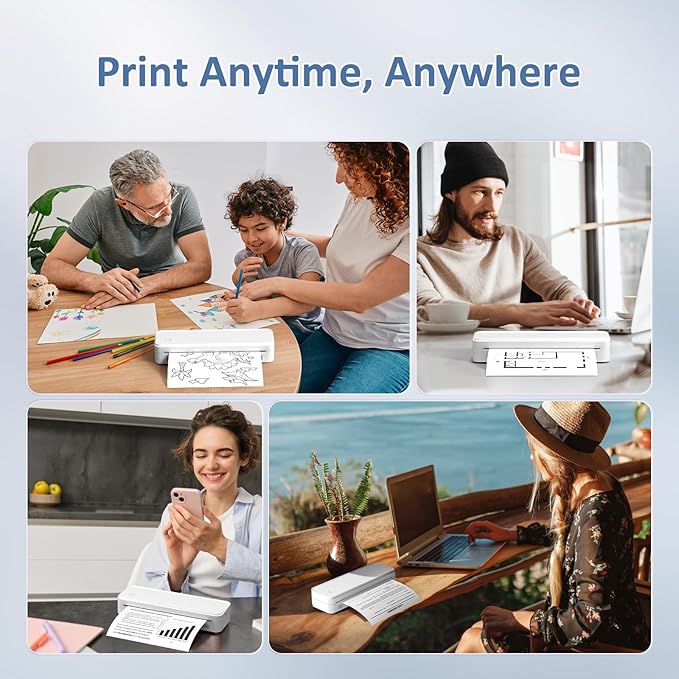 Gloryang Inkless Portable Printer for Travel, Wireless Thermal Printer Supports 8.5 x 11 Inch US Letter Size, Bluetooth Machine Includes Carry Case and 3 Rolls of Thermal Paper Kit, White
