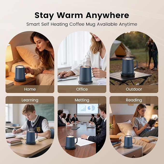 Smart Self Heating Coffee Mug,14oz Temperature Control Coffee Mug,Hot up to 150°F,Rechargeable Heated Coffee Mug,Up to 6H Battery Life,Coffee Cup Warmer,Great Gift for Coffee Lovers,Dad,Mom (Blue)