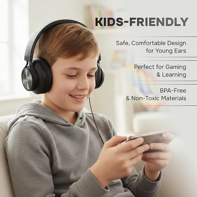 Artix CL750 Adults & Kids Headphones with Cord - Plug-In Over Ear Headphones Wired with Mic and Volume Control, Corded Head phones for Laptop, Computer, Chromebook, Tablet & Smartphone with 3.5mm Jack