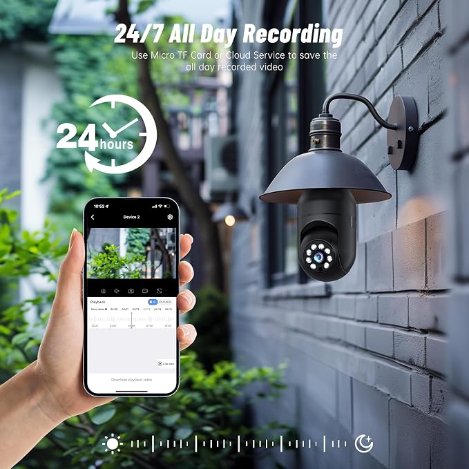 Light Bulb Security Camera 5G/2.4GHz WiFi 2K Lightbulb Security Cameras Wireless Outdoor, 360 Screw in Sight Bulb Motion Detection Siren Alarm Light Socket Camera 2-Way Audio Color Night Vision