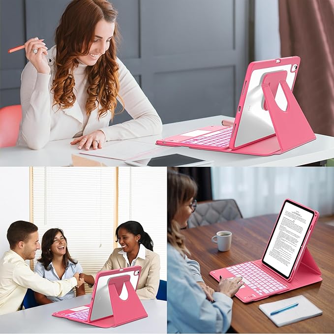 Touchpad for iPad A16 11th/10th Generation Case with Keyboard, 7 Color Backlit 360 Rotation Cover with Pencil Holder,Detachable Keyboard for iPad 11 inch 2025/10th Gen 10.9'' 2022 (Watermelon Red)
