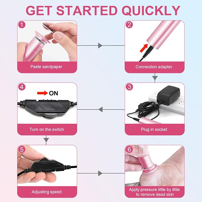 Electric Foot Callus Remover with Hand Callus Remover, Adjustable Speed Professional Electric Foot File Filer Sander Pedicure Tools for Feet Heel Dead Cracked Skin Women Men Use (Pink)