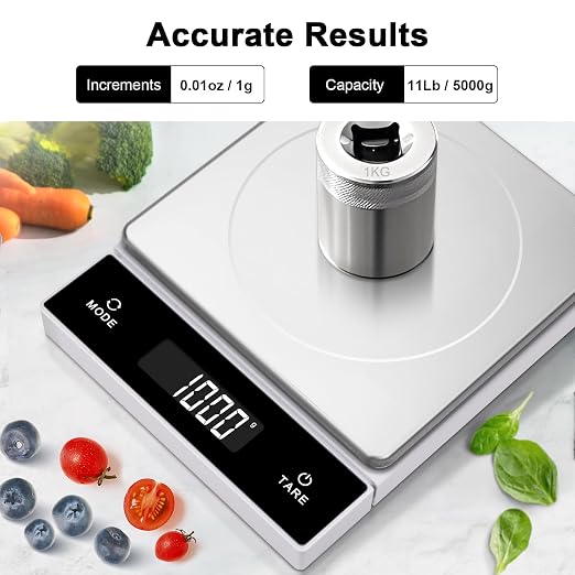 THINKSCALE Digital Kitchen Scale, 11lb/5kg Food Scale with Pull-Out Display, 1g/0.01oz Precision Digital Grams and Ounces for Weight Loss, Baking, Cooking, Keto and Meal Prep, LCD Display