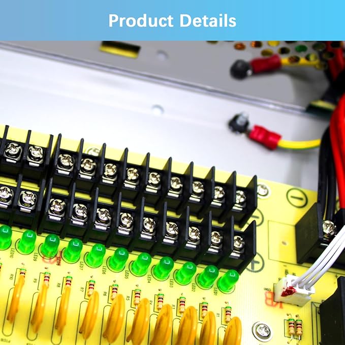 18-Channel DC 12-Volt 20-Amp Output CCTV Distributed Power Supply Box/Converter with AC Plug and Lock(20A 18-Channel)