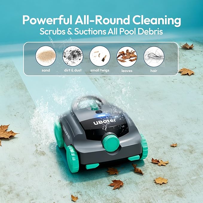 Cordless Robotic Pool Vacuum UBoter E10, Dual-Layer Filtration, Powerful Edge Corner Cleaning, 120–150 Mins Runtime, Auto Parking, No Debris Leakage, for Above Ground Flat Bottom Pools Up to 860 Sq.Ft
