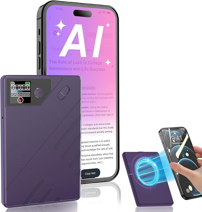 Ai Voice Recorder, Note Voice to Text Recorder W/Magnetic Case, App Control, Transcribe & Summarize with by Chatgpt, Support 112 Languages, 64GB Memory, Audio Recorder for Lectures, Meetings, Calls