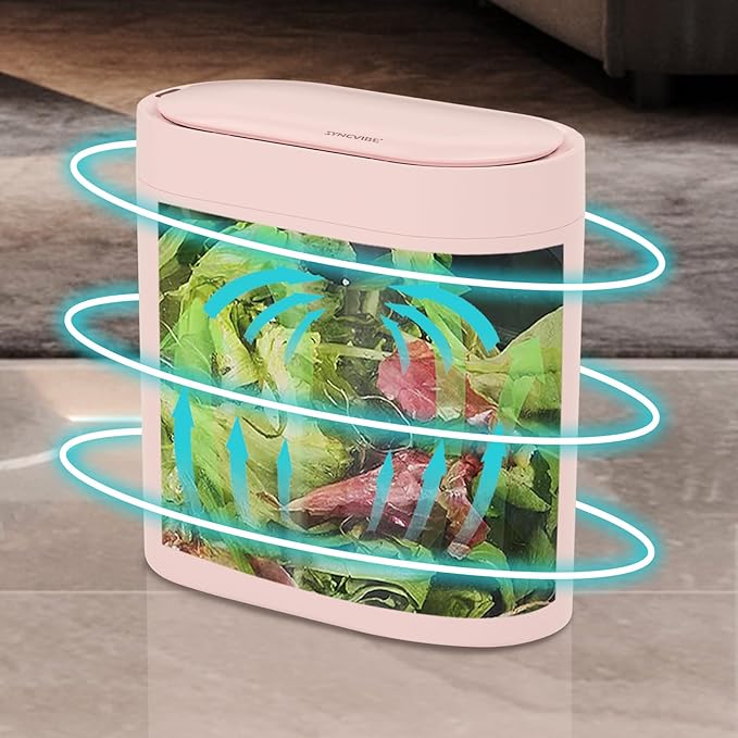 SYNCVIBE Bathroom Trash Can with Lid 2 Gallon Slim Motion Sensor Garbage Can Narrow Automatic Plastic Trash Bin for Bedroom, Living Room, Toilet, Office (Pink)