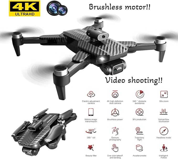 4K UHD GPS Drone with Camera (Equipped with dual cameras), Foldable RC FPV Drone, small-scale Drone Control Quadcopter With Height Setting Function, Six-pass Gyroscope, Gesture Photo, Video Recording, Headless Mode, Emergency Stop, Trajectory Gravity S...