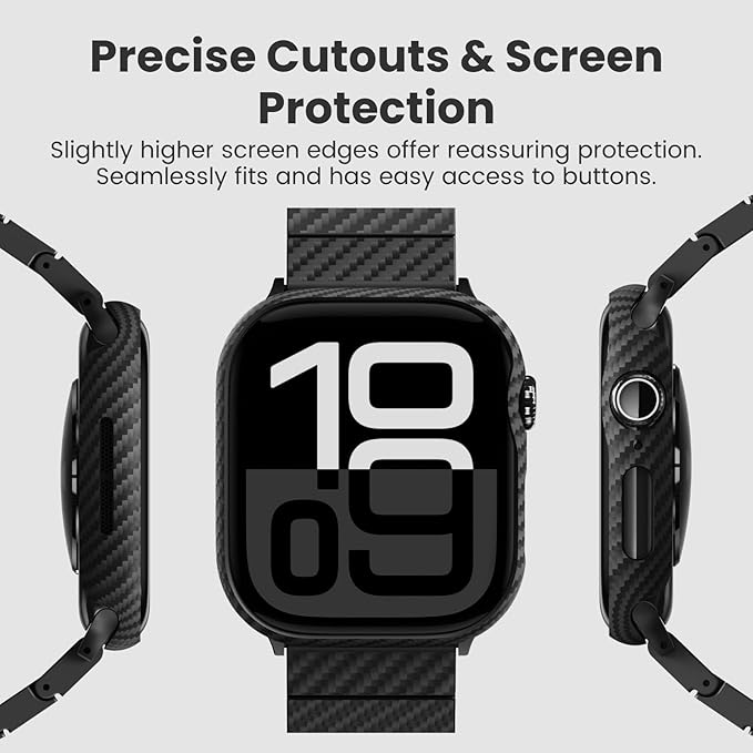 PITAKA Apple Watch Series 11/10 Case, Exquisite Minimalist Slim Apple Watch Series 11/10 46mm Case, Aramid Fiber Woven, Black/Grey (Twill)