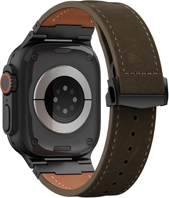 Vintage Genuine Leather Band for Apple Watch Ultra 49mm (2026 Upgrade), Rugged Replacement Strap Compatible with iWatch 46mm 45mm 44mm - for Men Women, Fit Ultra3/2/1, SE 3/2/1, Series11 10/9/8/7/6/5/4