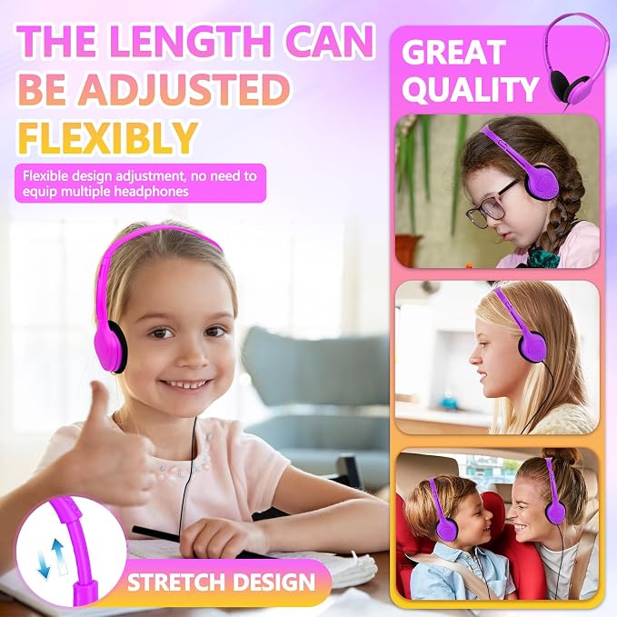 Class Set Headphones for Kids Students School Classroom 20 Pack Bulk Headphones Adjustable with 3.5 mm Jack for Library Children Mixed Colors