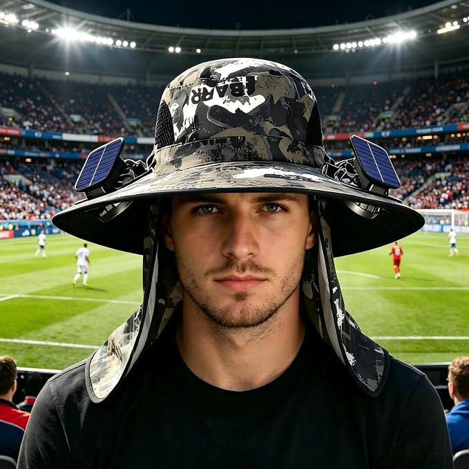 Wide Brim Solar Fan Hat for Men Women, 2026 3-in-1 Detachable Solar Powered Fan Hat, with Removable Neck Cap and Face Mask