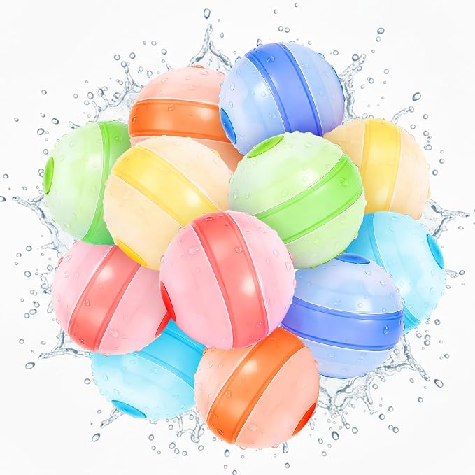 Reusable Water Balloons – 12 Pack Self-sealing Refillable Water Balloon Quick Fill, No Magnets Self-filling Water Balls, Eco-Friendly Outdoor Summer Pool Toys for Backyard Beach Splash Wars