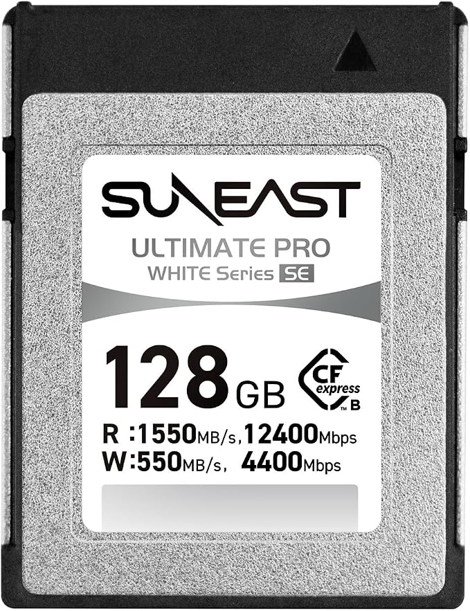 SUNEAST Ultimate PRO White CFexpress Type B, 128GB Memory Card, Up to 1550MB/s Read, 550MB/s Write, TLC 8K Video Card for Professional Cameras, High-Speed CFexpress B, XQD-Compatible, Series SE