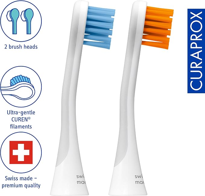 Curaprox Hydrosonic Brush Heads Rainbow Sensitive Duo – for Gentle Gum Care & Daily Cleaning | Blue/Orange, 2-Pack | Compatible with All Curaprox Sonic Models | Swiss Made