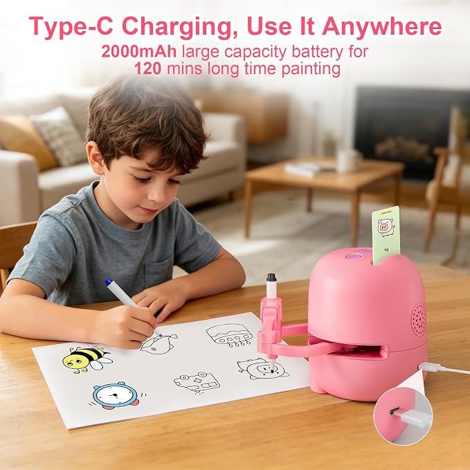 Drawing Robot for Kids Toy, Gifts for 3 4 5 6 7 8 9 Year Old Boys & Girls | Robot Drawing Machine, Electric Music Painting Learning Toys, Birthday Christmas Gifts, 150 PCS Cards, 12 Color Pens, Pink
