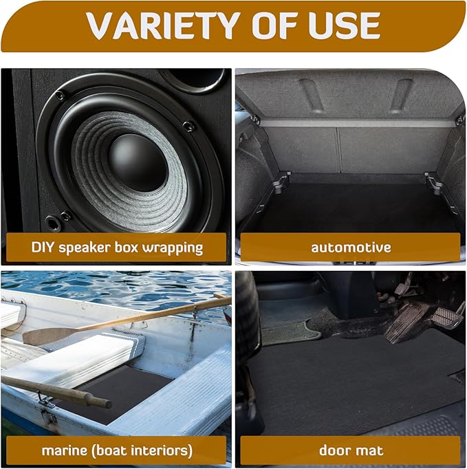 Nuanchu 13.07 Sq ft 16 x 118 in Black Underfelt Carpet with Adhesive Back for Speaker Sub Box, Underfelt Carpet for Rv, Boat, Marine, Auto, Truck, Car Trunk, Door Liner, Desk