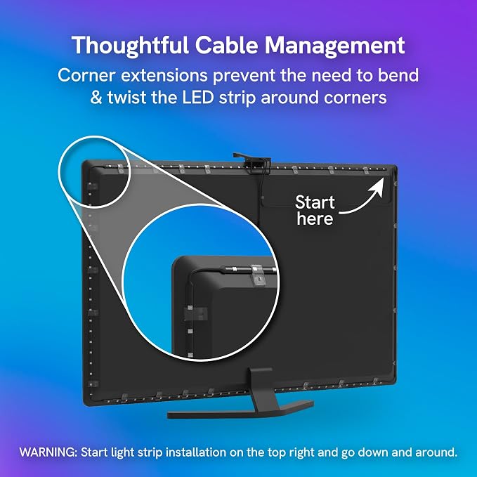 Aura Labs Smart TV Backlight Sync to Screen for 70-85 Inch TV - Camera-Based Color Match - Backlighting for TV - Voice and App Control - RGB LED Strip Light - LED Lights for TV