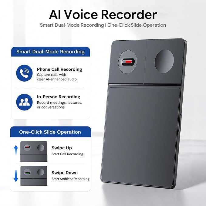 AI Voice Recorder with Real-Time AI Voice Chat – Efficient AI Transcription & Summarization, AI Noise Cancellation, One-Click Generate, 64GB Audio Note Taker for Meeting Lecture (126+ Languages)