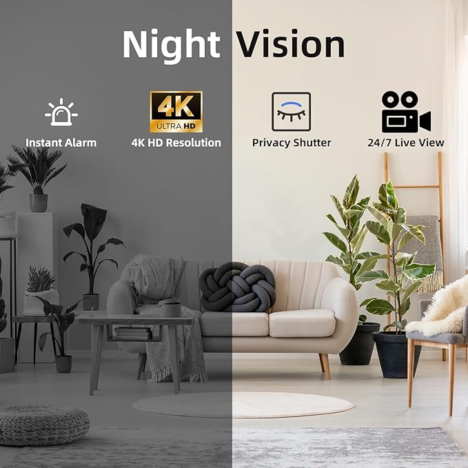 Hidden Camera Clock - Ultra 4K HD Wireless Indoor Camera for Home Security - Mini Nanny Cam with Night Vision, Smart Motion Detection, Remote Live Stream