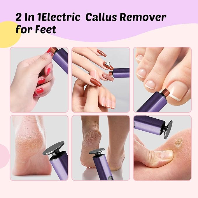 Electric Foot Callus Remover, 9-Speed for Dead Skin & Hard Calluses, Aluminum Alloy, Type-C Rechargeable, Replacement Discs, Spa-Like At-Home Pedicure, Relaxing Self-Care (Deep Lavender)
