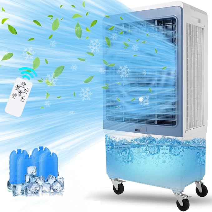TAKYWEP Swamp Cooler, 3500CFM Evaporative Air Cooler with 13.2 Gallon Water Tank and 4 Ice Packs, 12H Timer, 3 Modes & Wind Speeds for Outdoor Indoor Use