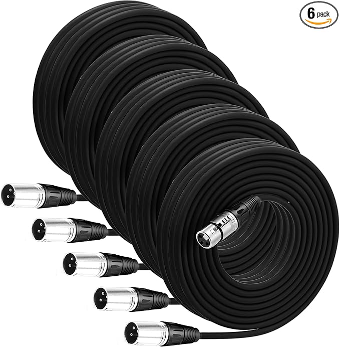 Copkim 6 Pack 25 ft Bright XLR Cables 3 Pins Balanced XLR Microphone Cable to Male to Female Mic Cable for Microphone, Mixer, Recording Studio, Podcast(Black)