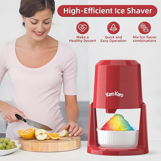 Professional Shaved Ice Machine: RX03 Electric Snow Cone Maker & ICEE Machine for Home, 60W Power, 120V Universal Voltage, Create Fluffy Ice Snow Cones, Slushies and Frozen Treats-Red (Red)
