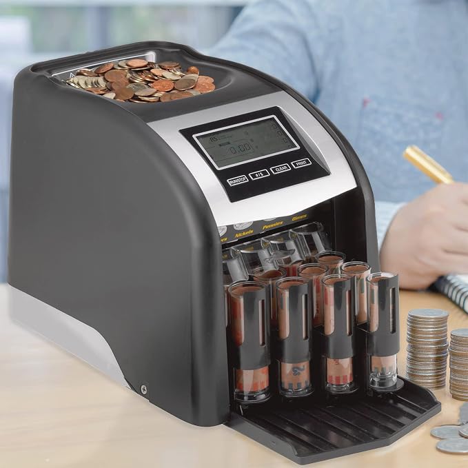 Royal Sovereign 4 Row Electric Coin Counter/Sorter with Patented Anti-Jam Technology & Digital Counting Display (FS-44N), Black