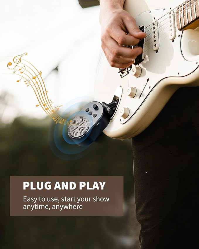 POGOLAB Mini Guitar Amp, 5W Portable Electric Practice Amp with Volume Control, Plug and Play, BT Rechargeable Plug-in Small Speaker for Guitar/Bass/Electric Instruments