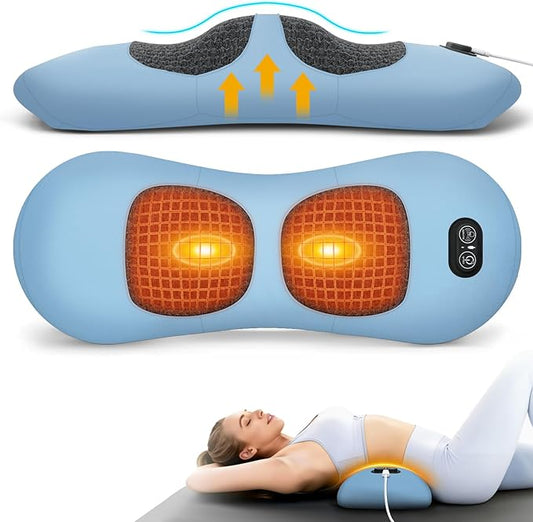 3-in-1 Electric Lumbar Support Pillow - Triple Fusion Back Massager with Heat, Vibration and Tractionage, Ergonomic Memory Foam Lower Back Massager for Pain Relief Deep Tissue, Blue