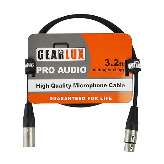Gearlux XLR Microphone Cable, Fully Balanced, Male to Female, 3.2 Feet - 10 Pack