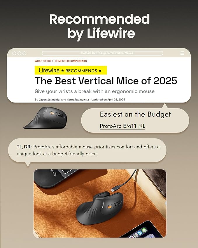 ProtoArc Ergonomic Mouse, EM11 NL Bluetooth Rechargeable Wireless Vertical Mouse, 3 Multi-Device Connectivity for Computer/PC/Laptop, 2.4GHz USB-A Optical Mice for Windows, Mac OS, Green