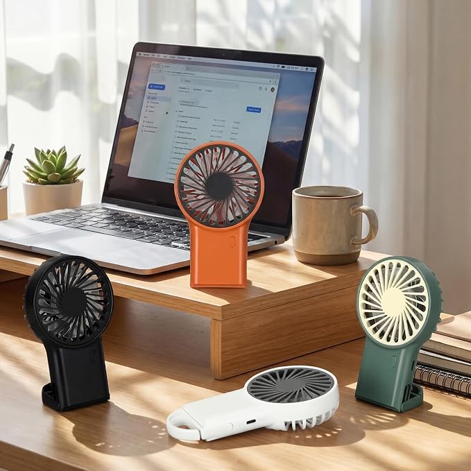 VIHOSE 8 Pcs Portable Hanging Fan, 3 Speeds Personal Rechargeable Desk Hand Held Small Fan with D Metal Hook for Cooling Small Personal Hands Outdoor Travel (White,Orange,Dark Green,Black)