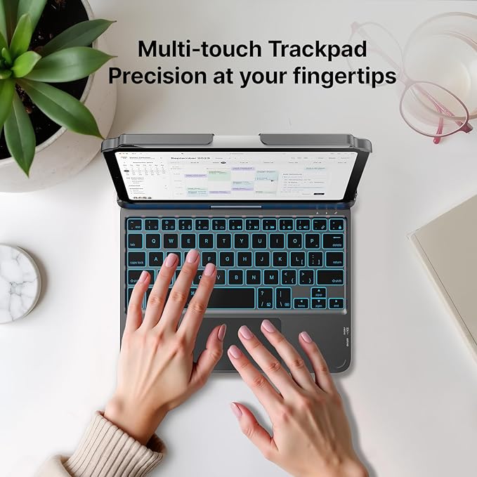 typecase Keyboard Case for iPad mini 7 (A17 Pro, 2024) & iPad mini 6th Gen (2021) 8.3-inch, Multi-Touch Trackpad, 360° Rotatable, 11-Color Backlit, Wireless Cover with Pencil Holder - Dark Gray