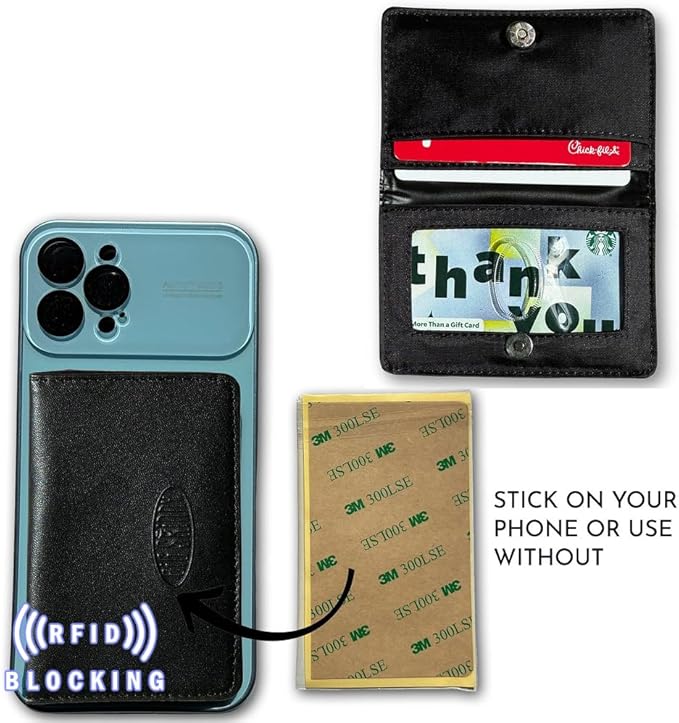 Big Skinny RFID Blocking Leather Phone Card Case with Magnetic Clasp (Tuxedo Black)