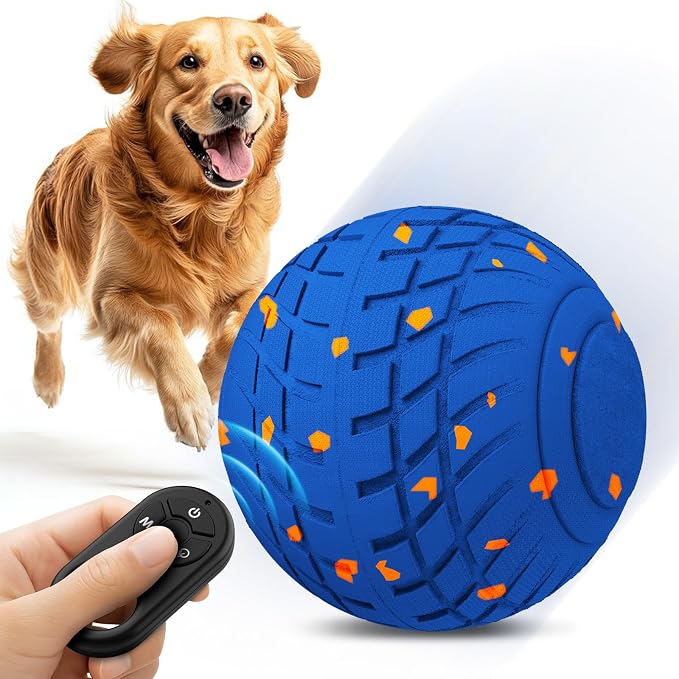 HETOO Smart Interactive Dog Ball with Remote Control, 3.2 Inch Blue | ETPU, Waterproof, for Indoor/Outdoor, 3 Modes, 2-3h Battery Life, Smart/ Bouncing/ Rolling/ Vibrating, for Medium/ Large Dogs