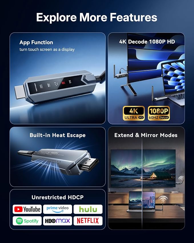 VENTION Wireless HDMI Transmitter and Receiver 656FT with LED Screen, Up to 6 RXs, Heat-Control, Plug & Play Wireless HDMI Extender Kit 4K Decode to Monitor from PC/Projector/TV Box(1TX+2RX)
