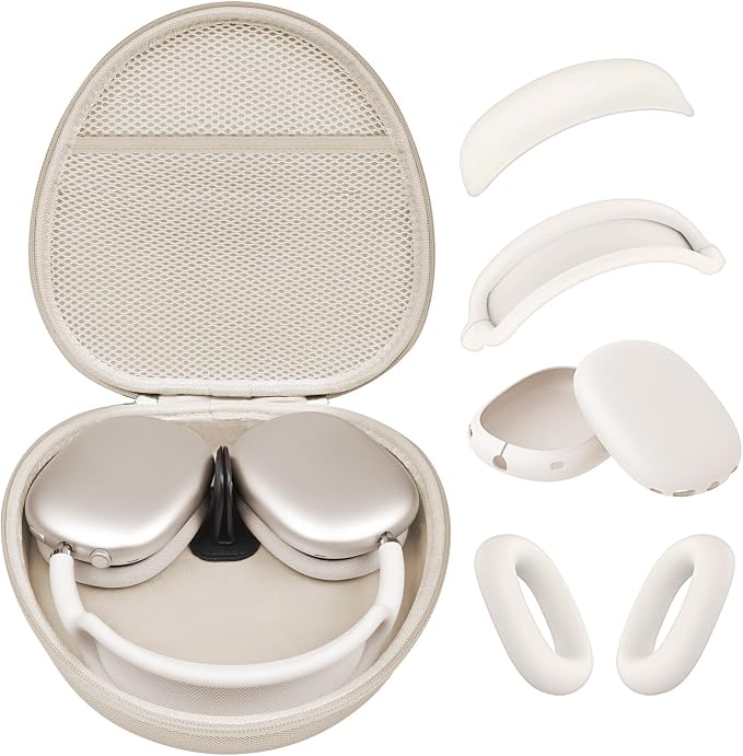 Hard Case for AirPods Max 2 Supports Sleep Mode, Travel Carrying Headphone Case with AirPods Max 2/1 Silicone Earpad Case/Ear Cups/Headband Cover, AirPod Max Protective Portable Storage Bag (Stone)