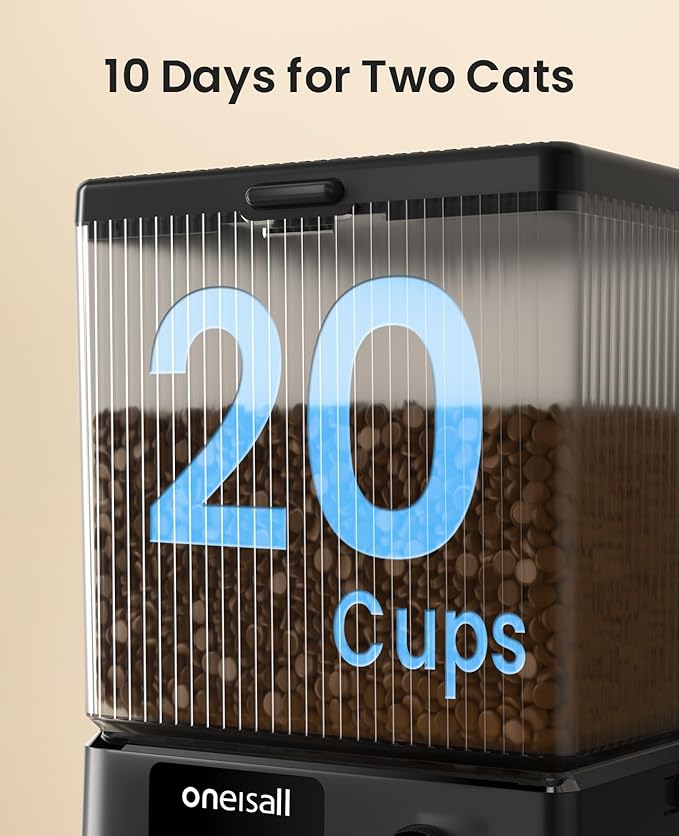 oneisall 5G WiFi Automatic Cat Feeder with 6 Packs Pet Dry Food Desiccant Bag