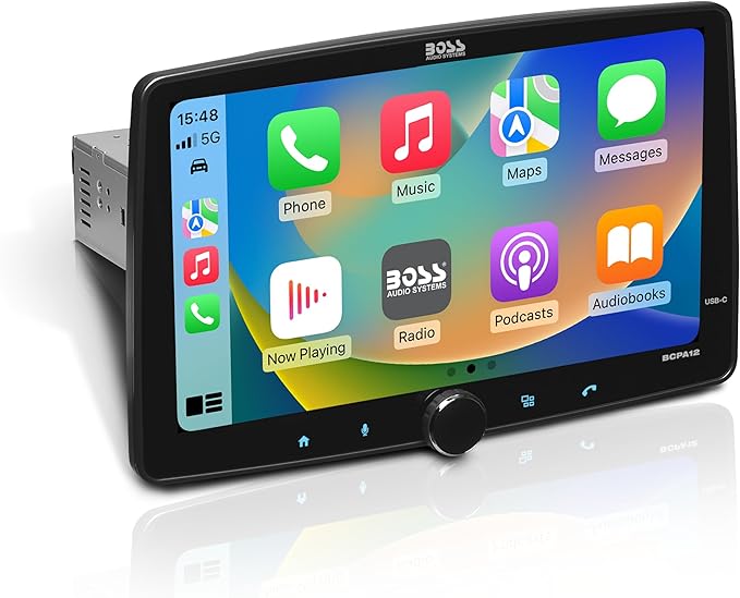BOSS Audio Systems BCPA12 Single Din Car Stereo - Apple CarPlay, Android Auto, 12 Inch Touchscreen, Bluetooth, No DVD CD Player, Radio Receiver