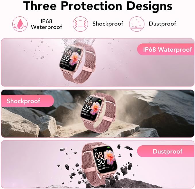 CASCHO Smart Watch for Women (2 Bands), Bluetooth Call Smartwatch with AI Voice,1.85" HD Fitness Watch,Heart Rate/SpO2/Steps/Sleep Monitor,120+ Sports Modes,IP68 Waterproof Watch for Android iOS-Rose