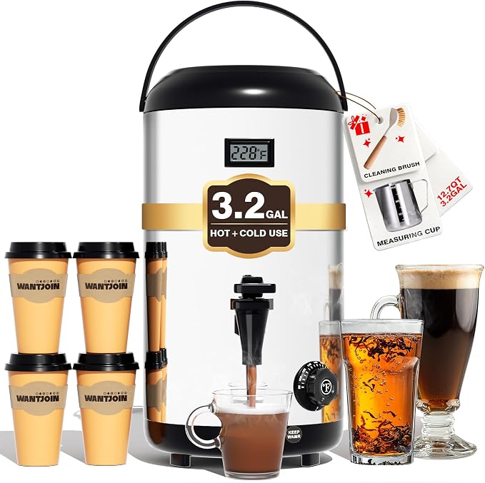 WantJoin Electric Heating Beverage Dispenser-75 Cup Hot&Cold water Urn for Catering-Stainless Steel Premium 12 L/3.2 Gallon Hot Drink Dispenser with Spigot for Coffee & Hot tea,Cold Milk,Juice(Silver)