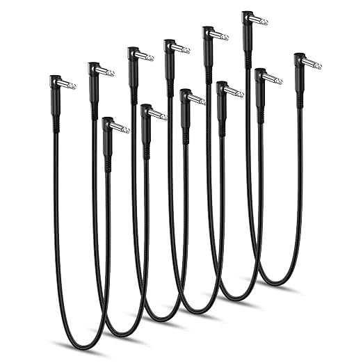 Ruxely Guitar Patch Cables 12-Inch 6-Pack,6.35MM Effects Pedal Board Cord,Nylon Braided 1/4 Right-Angle Instrument Audio Cable,Pedalboard Connector TS Copper Wire for Amp/Amplifier,Mixer,Electric Bass