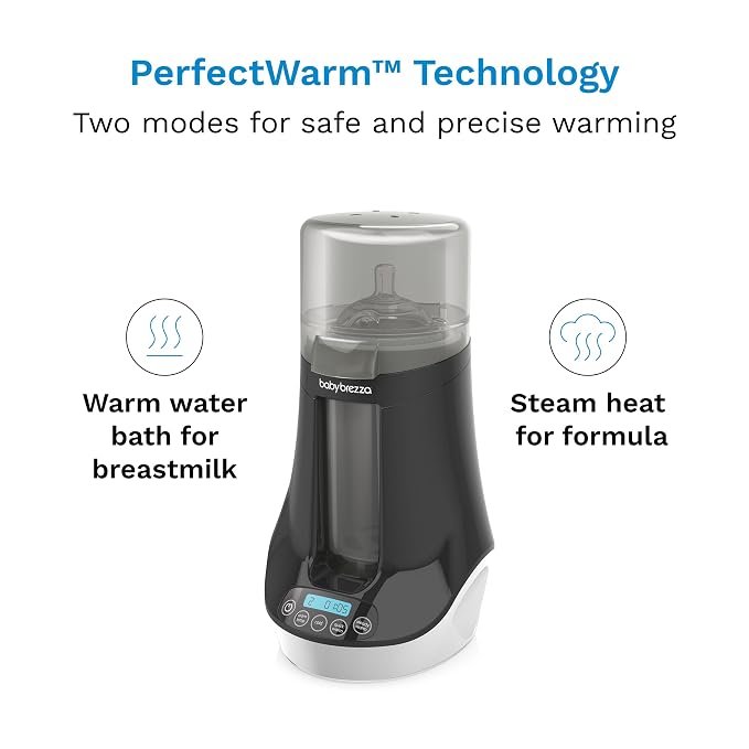 Baby Brezza Fast Baby Bottle Warmer - Baby Milk + Breastmilk Warmer Defroster – 2 Unique Temperatures for Breastmilk + Formula - Universal Fit for All Bottles, Bags + Jars