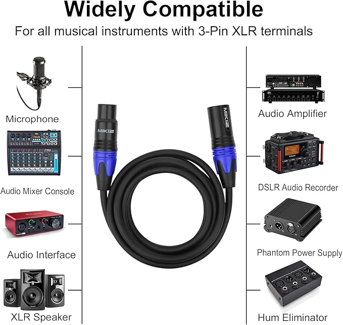 XLR Cables for Microphone 25 Feet 10 Pack - Pro Balanced XLR Patch Audio Cables 3-Pin XLR Male to Female